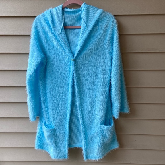 Source Unknown Other - NWOT Sz-XL Girls Soft & Fuzzy w/Pockets House Coat/Day Robe, Bright Blue/Green